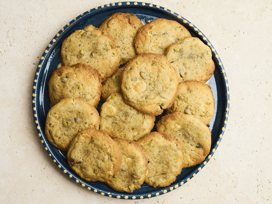 Cookies chocolat blanc, pistache, fleur d'oranger - Les Cuistots Migrateurs